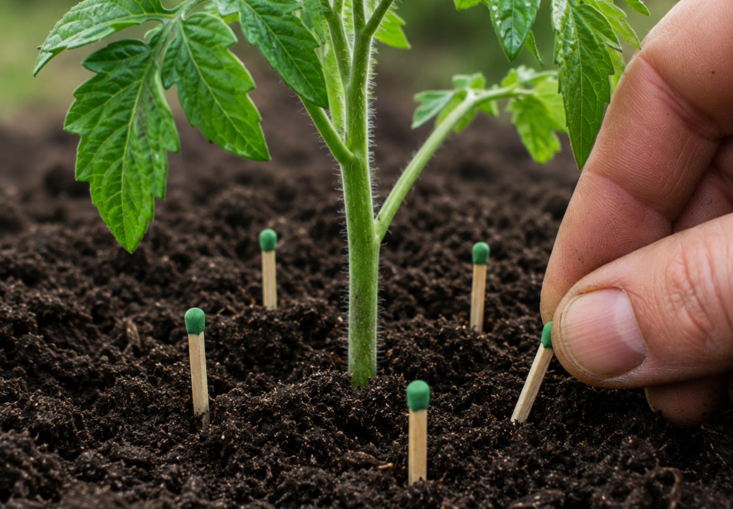 Palitos de fósforo enterrados perto de planta