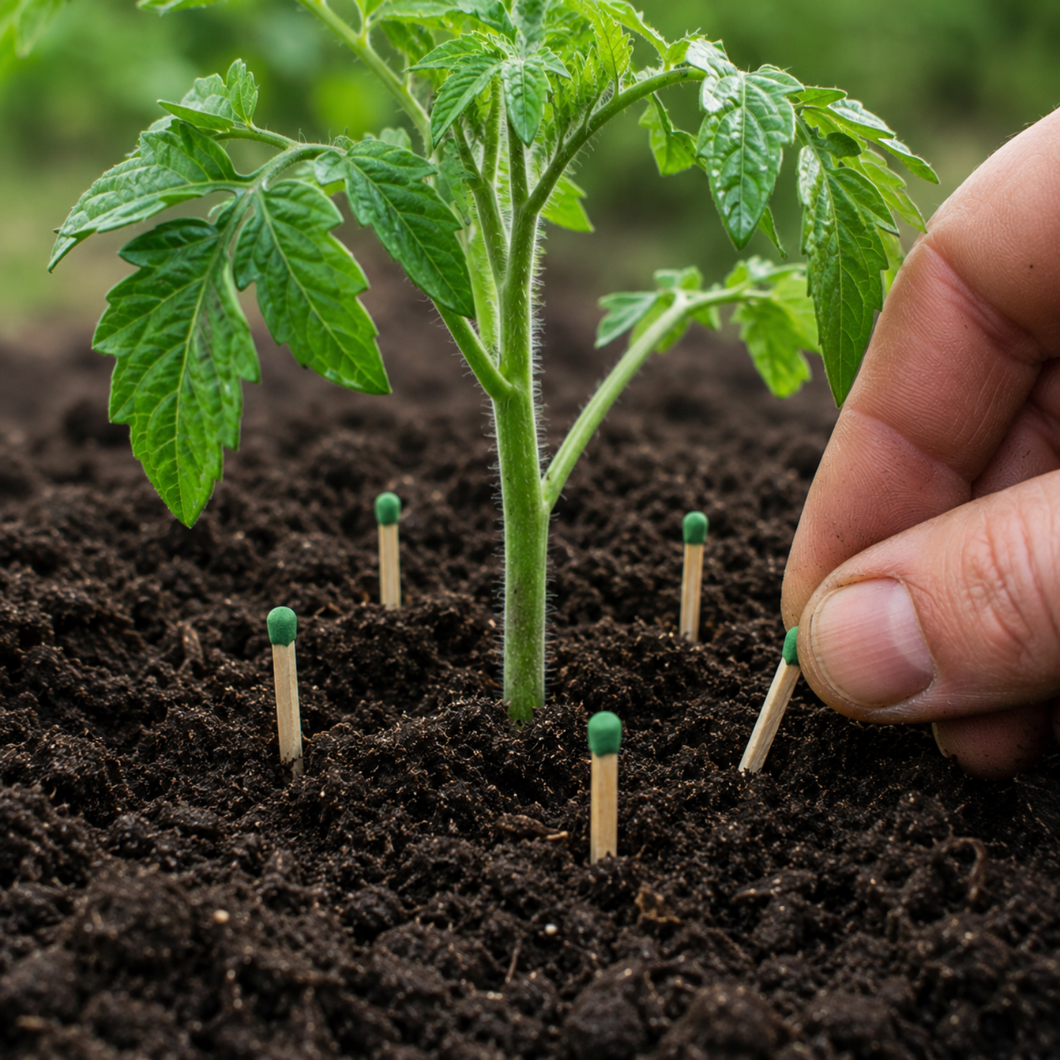 Palitos de fósforo enterrados perto de planta